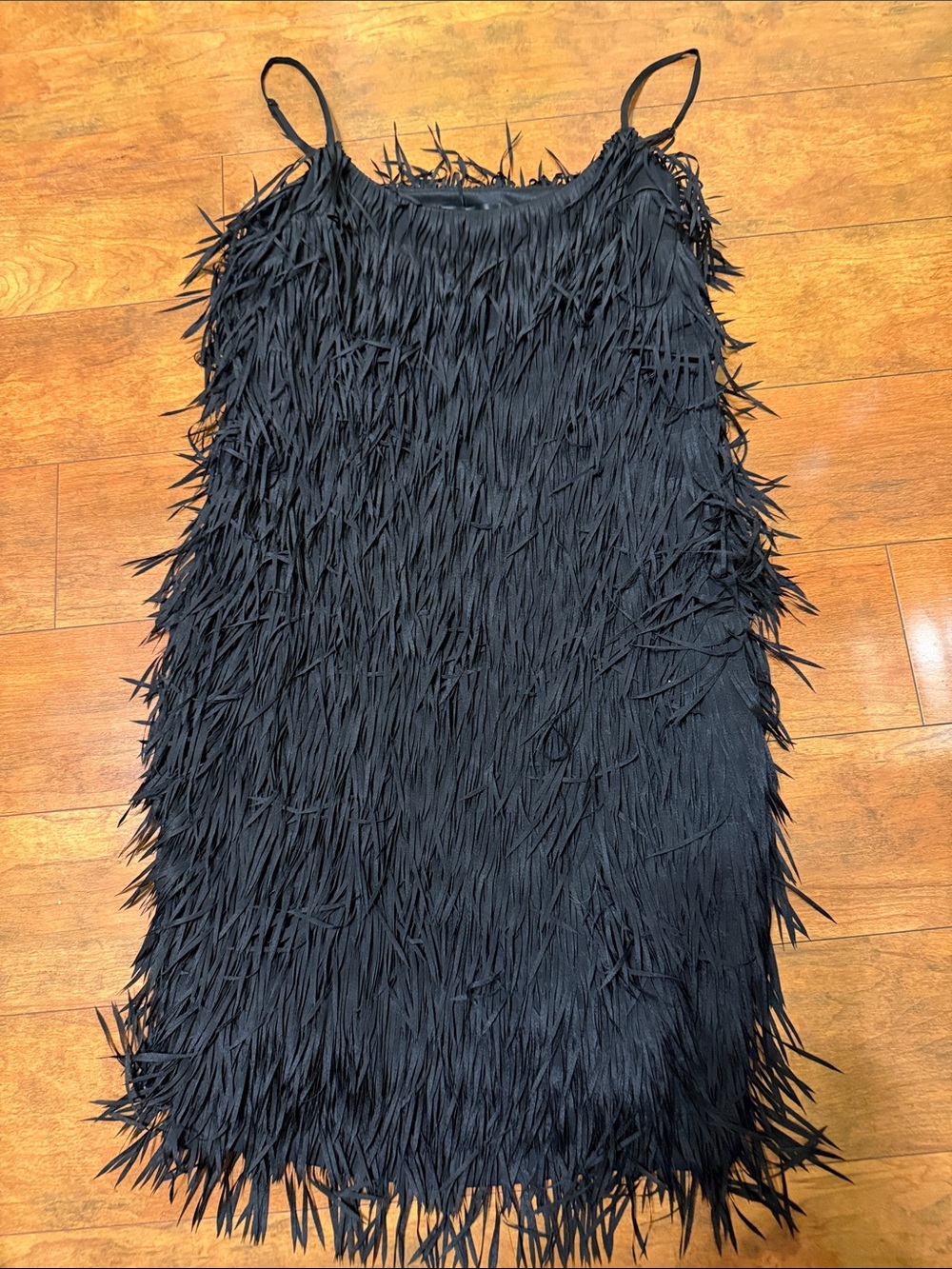 Aqua Black Feather Fringe Spaghetti Strap Dress